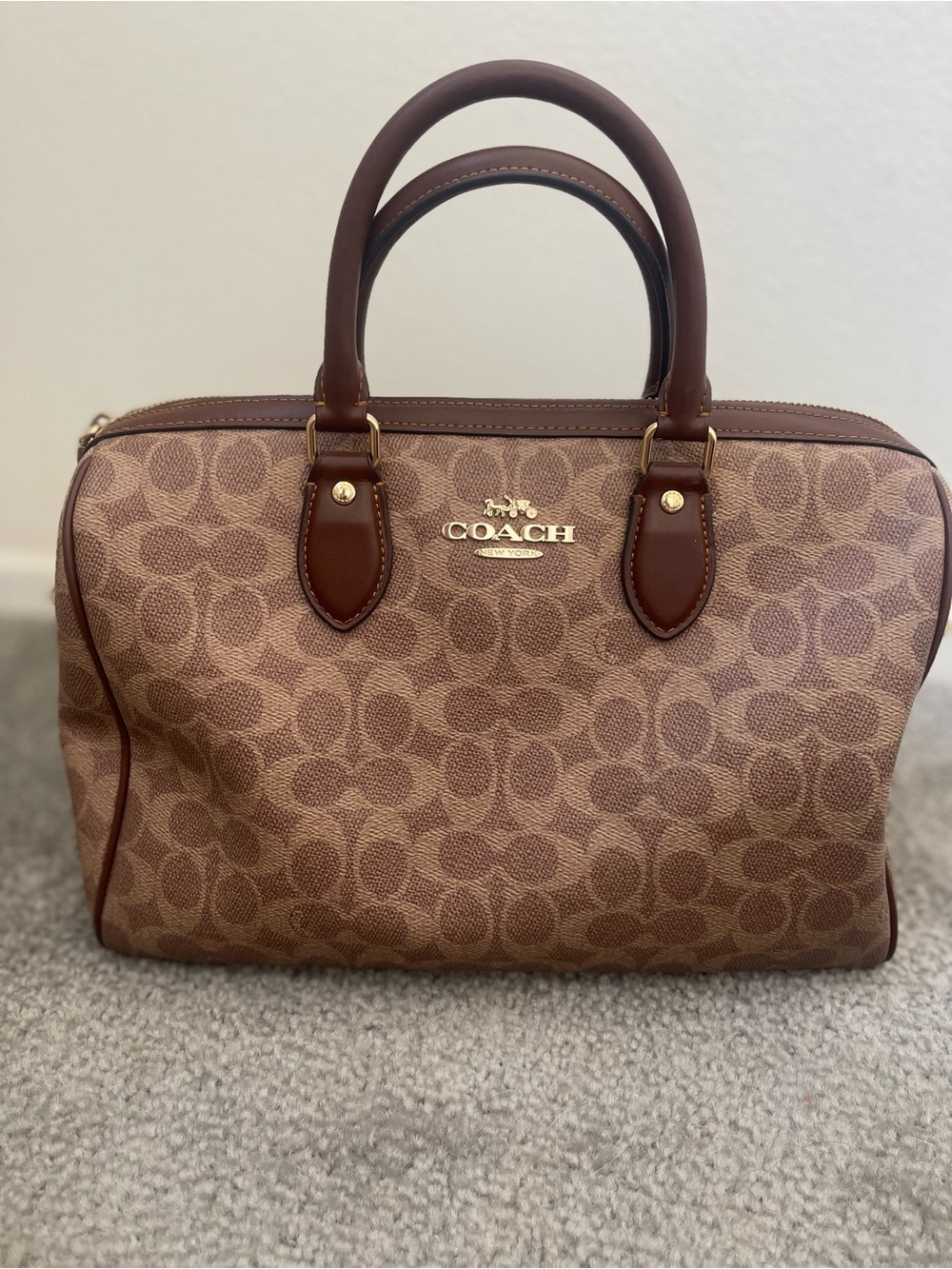 Coach Rowan Satchel in Brown/Tan Signature Canvas